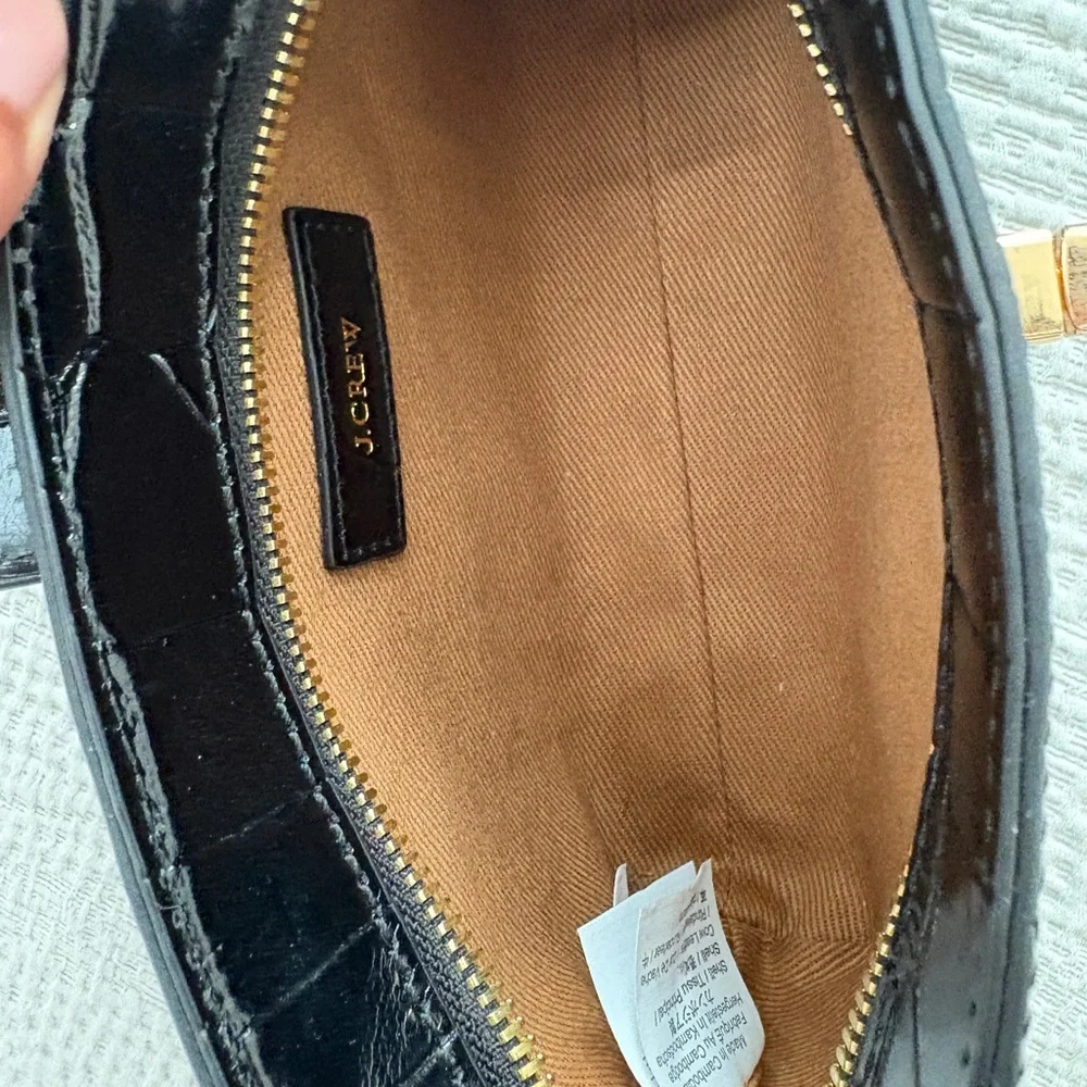 J. Crew Black Croc-Embossed Crossbody Bag with Gold Hardware